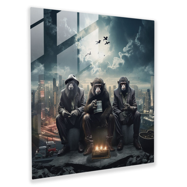 Three Monkey Glass Wall Art - 3 Monkey, Cityscape, Poses, Glass Art