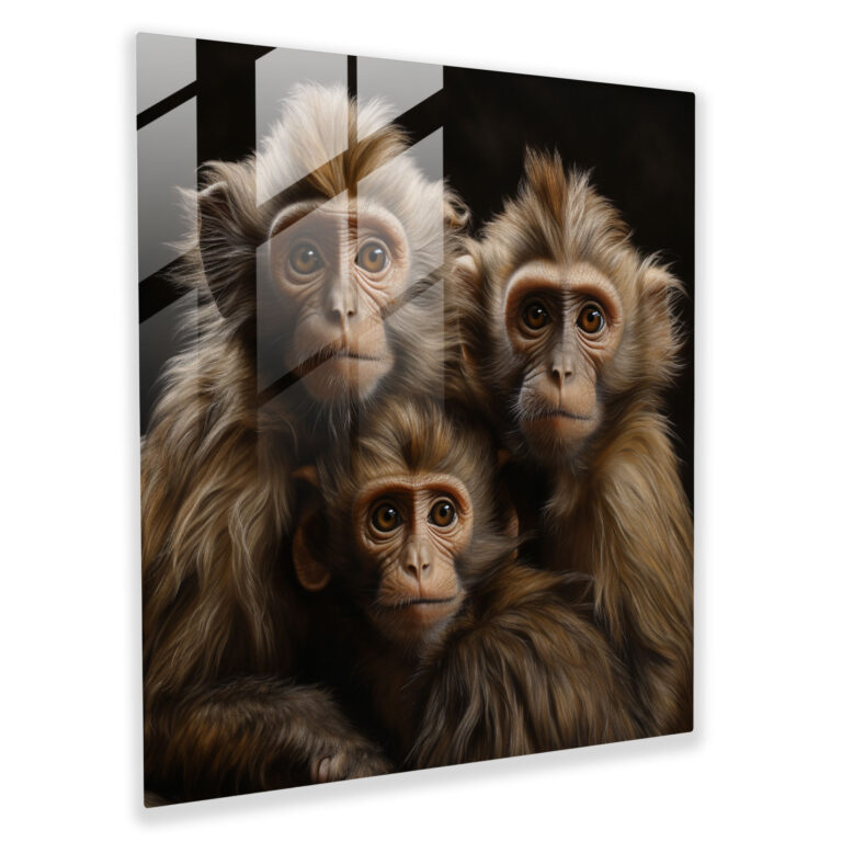 Three Monkey Glass Wall Art - 3 Monkey, Three Monkey, Glass Art, Expressive Eyes