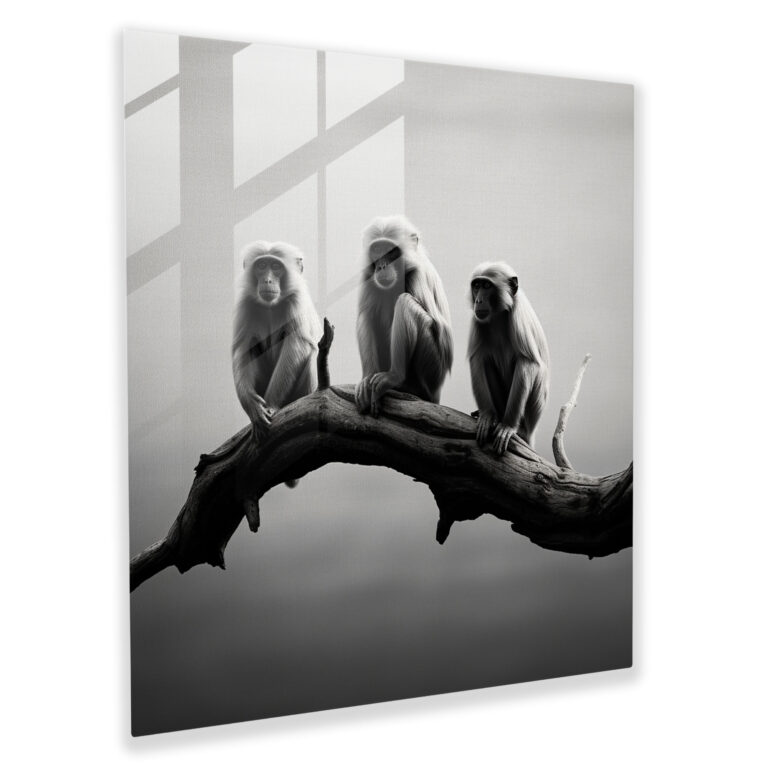 3 Monkey Glass Print - 3 Monkey, Minimalistic Photography, Glass Print, Wall Decoration