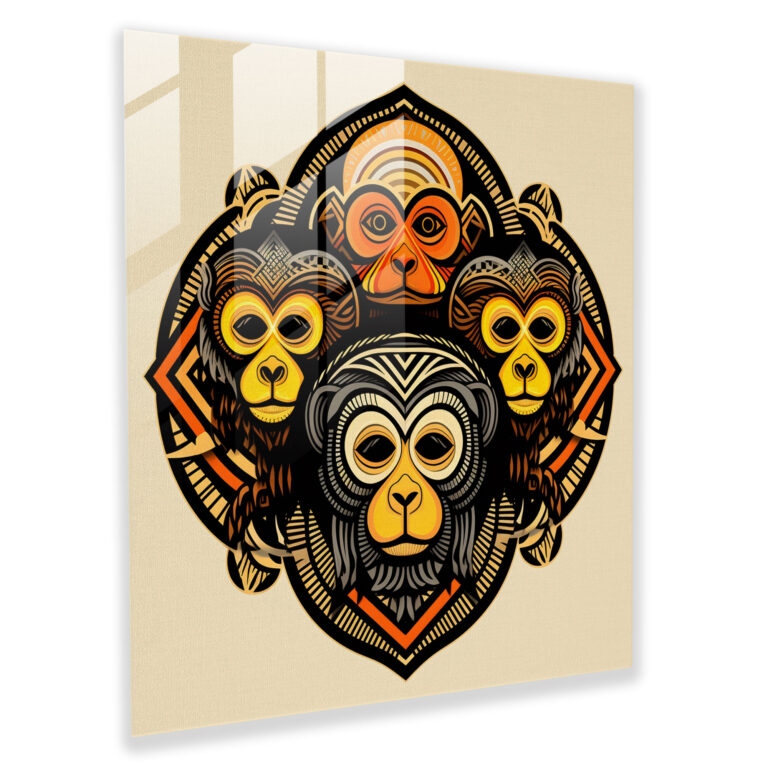3 Monkey Glass Print - 3 Monkey, Home Decoration, Glass Art, Intersecting Lines