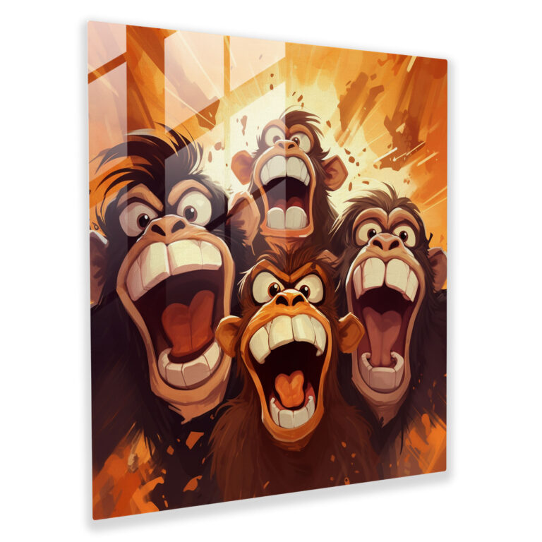 3 Monkey Glass Print - 3 Monkey, Glass Art, Modern Art, Glass Wall Art