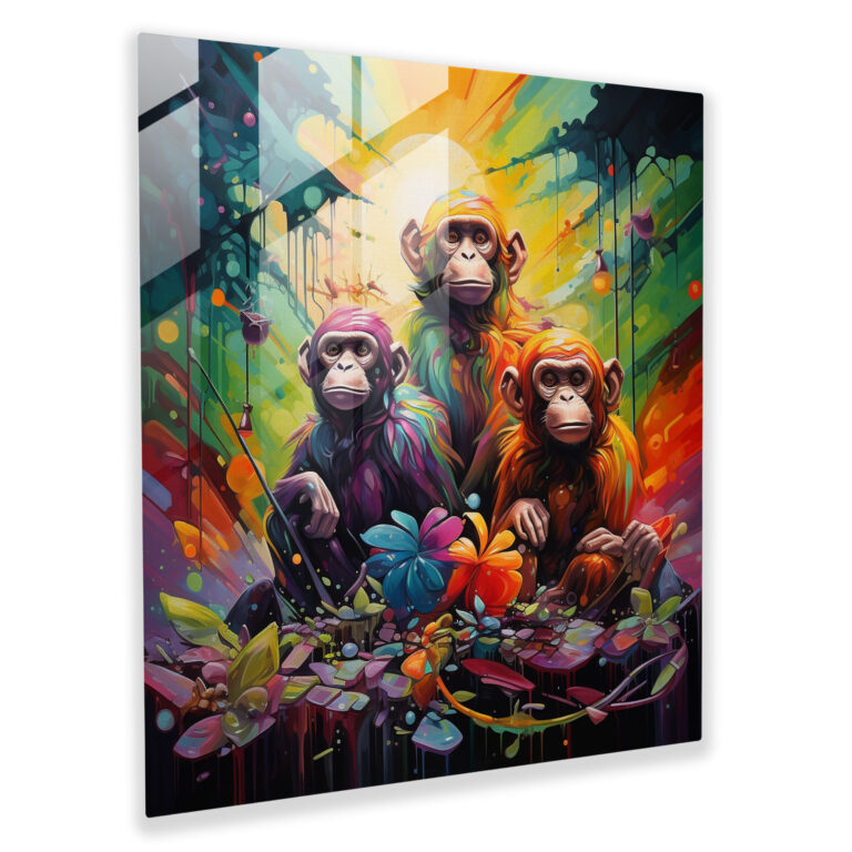 3 Monkey Glass Print - 3 Monkey, Glass Art, Wall Decoration, Modern Art