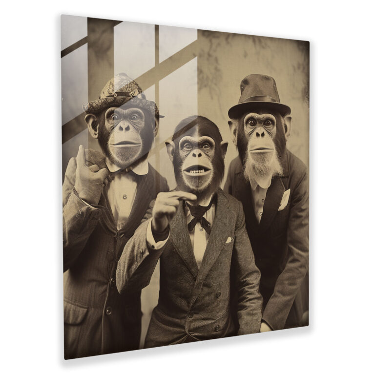 3 Monkey Glass Print - 3 Monkey, Modern Art, Nostalgic Charm, Wall Decoration