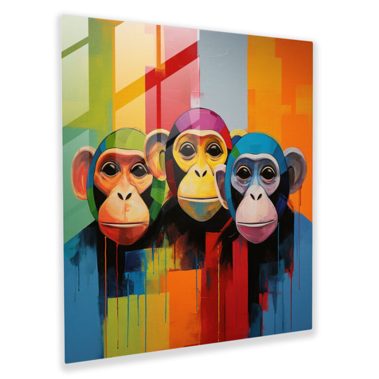3 Monkey Modern Art Glass Print - 3 Monkey, Glass Art, Home Decoration, Glass Print