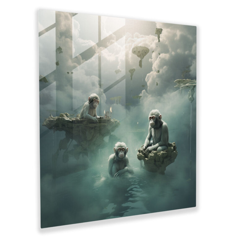 3 Monkey Glass Print Art - 3 Monkey, 3 Monkey, Glass Wall Art, Surreal