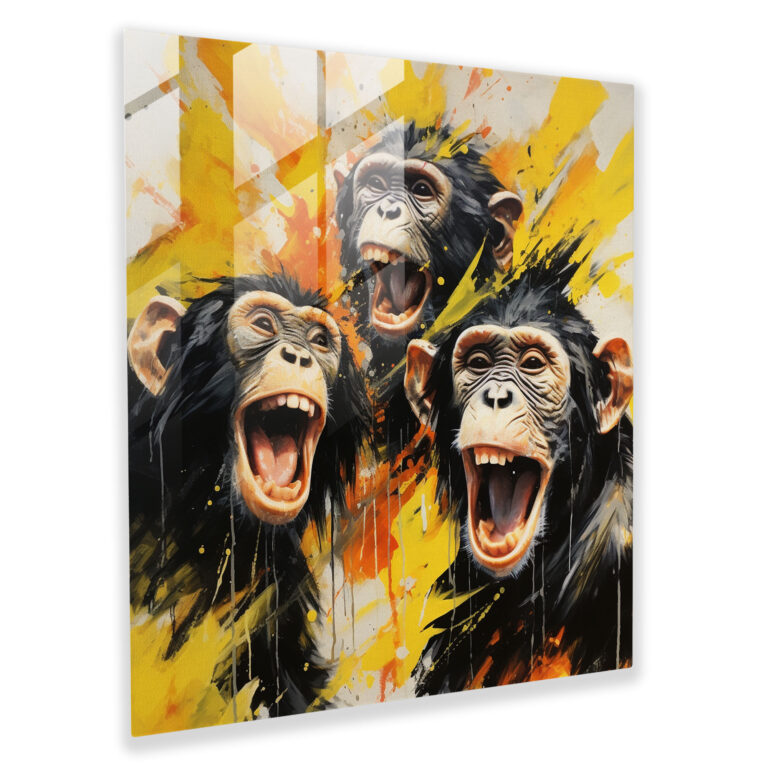3 Monkey Glass Print Painting - 3 Monkey, Lively, Modern Art, Wall Decoration