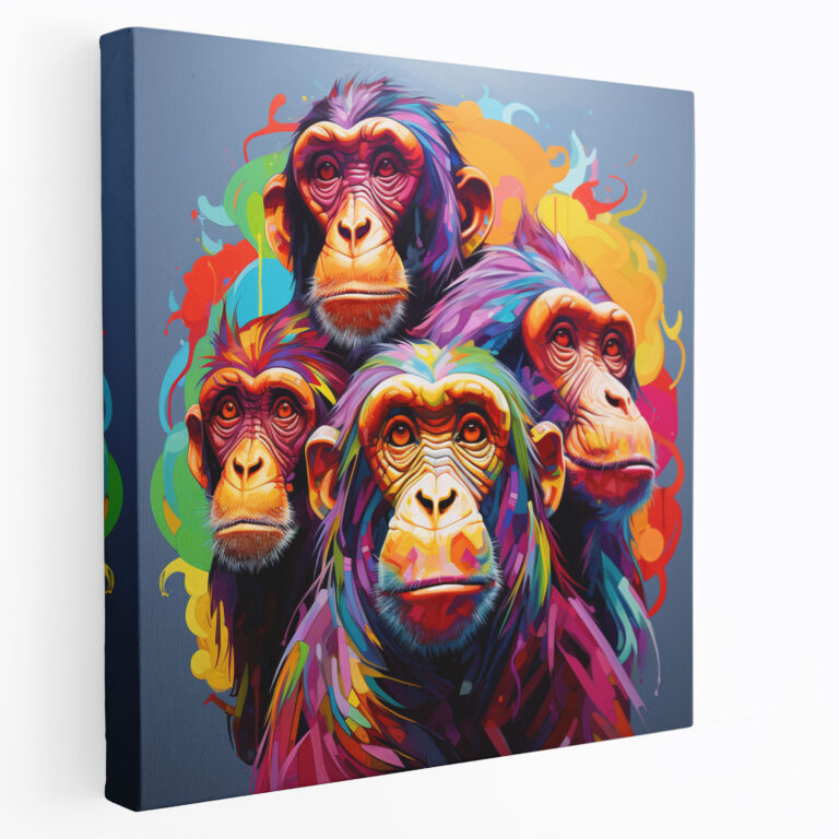 Abstract Monkey Trio Canvas Print - 3 Monkey, Abstract Artwork, Wall Decoration, Modern