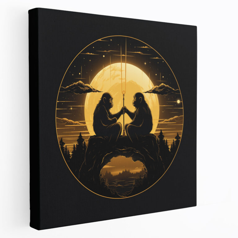 Moonlit Monkey Trio Canvas Print - 3 Monkey, Canvas, Moonlit Night, Canvas Print