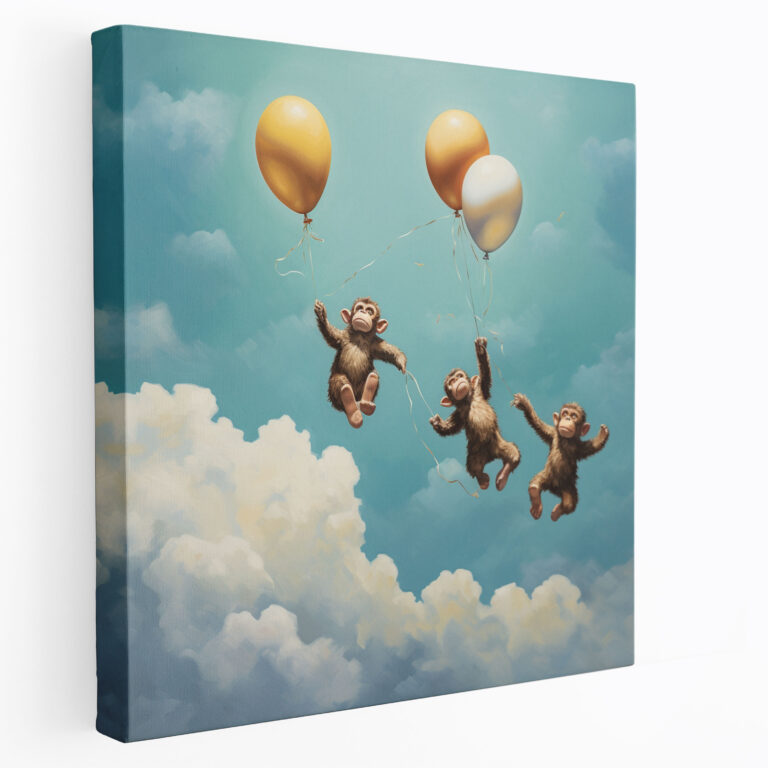 Balloon Monkey Trio Canvas Print - 3 Monkey, Wall Decoration, Wall Art, Balloons