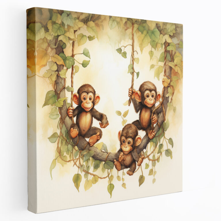 3 Monkey Canvas Wall Art - 3 Monkey, Watercolor Illustration, Enchanting, Wall Decoration