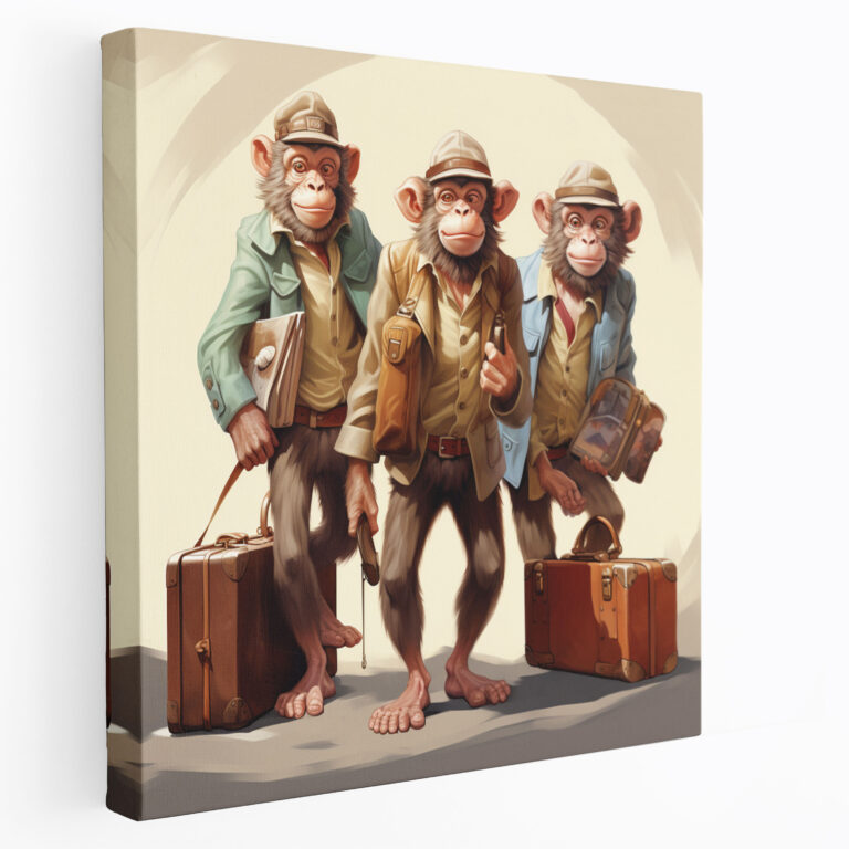 3 Monkey Vintage Canvas Print - 3 Monkey, Vintage-Inspired Illustration, Wall Decoration, Wall Art