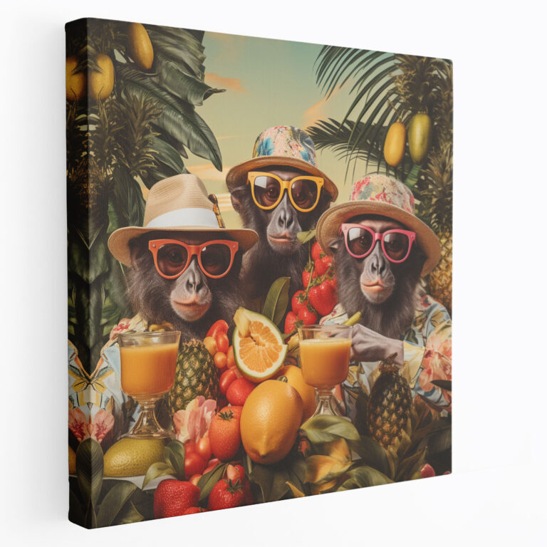 Playful Monkeys Canvas Print - 3 Monkey, Playful Monkeys, Collage Artwork, Home Decoration