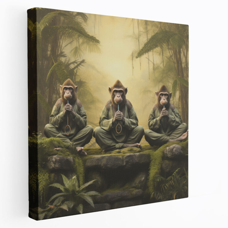 Yoga Monkeys Canvas Print - 3 Monkey, Home Decoration, Yoga Poses, Serene Natural Elements