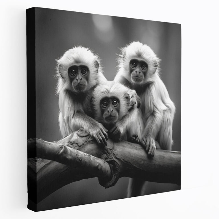 3 Monkey Realistic B&W Canvas Print - 3 Monkey, Realistic, Photograph, Canvas Print