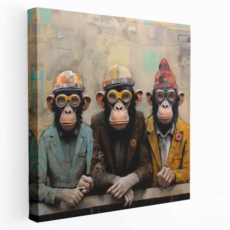 3 Monkey Contemporary Mixed Media Canvas Print - 3 Monkey, Canvas Wall Art, Canvas Print, Wall Art