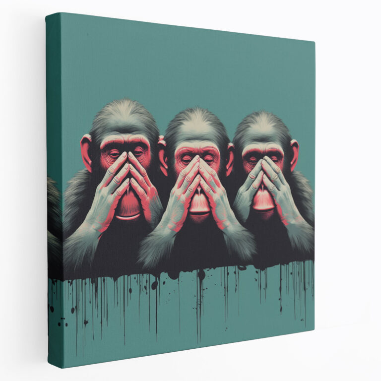 Minimalist 3 Monkey Canvas Print - 3 Monkey, Wall Decoration, Wise Monkeys, 3 Monkey