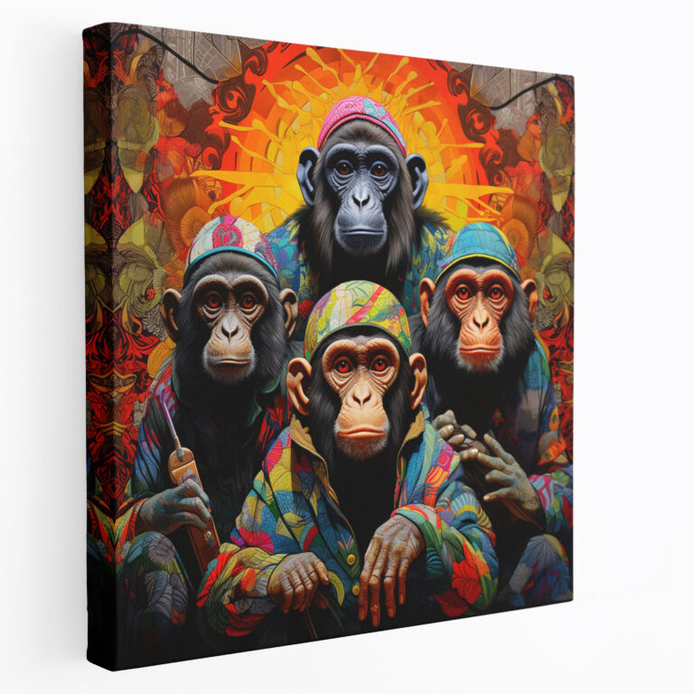 Vibrant Patterns 3 Monkey Canvas Print - 3 Monkey, Home Decoration, Wall Decoration, Vibrant Patterns