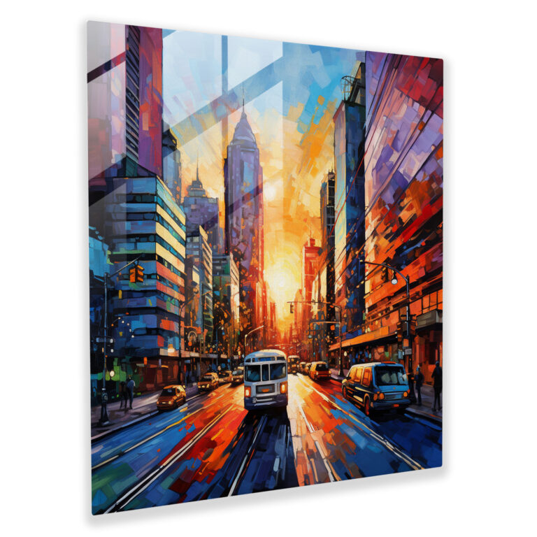 Vivid Brushed Glass Print: City Sunset