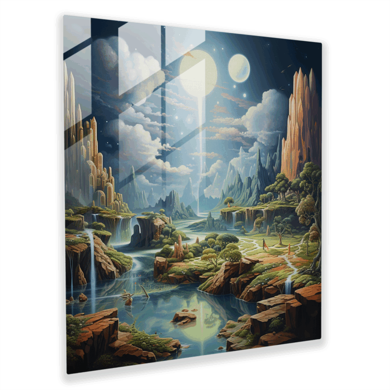 Enigmatic Visions Glass Print: Surreal Landscape Wall Art