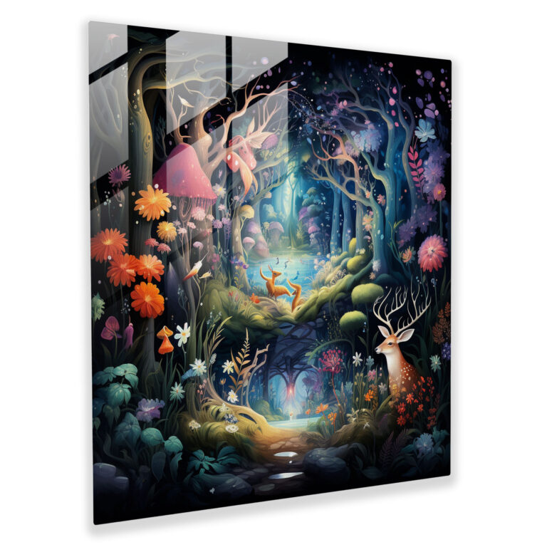 Mystical Woods Glass Print: Whimsical Enchanted Forest Wall Art