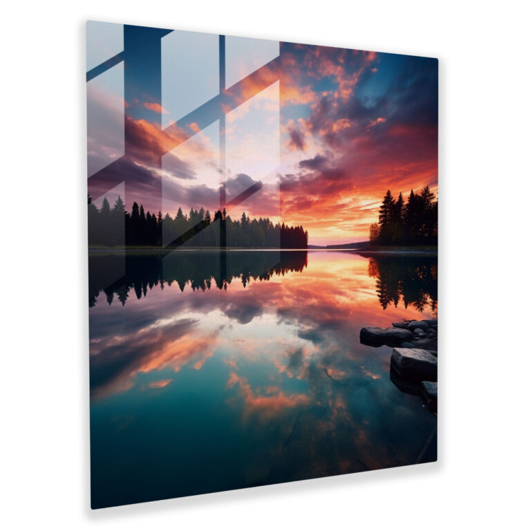 Serene Reflection Glass Wall Art - Captivating Sunset Landscape - Home Decoration