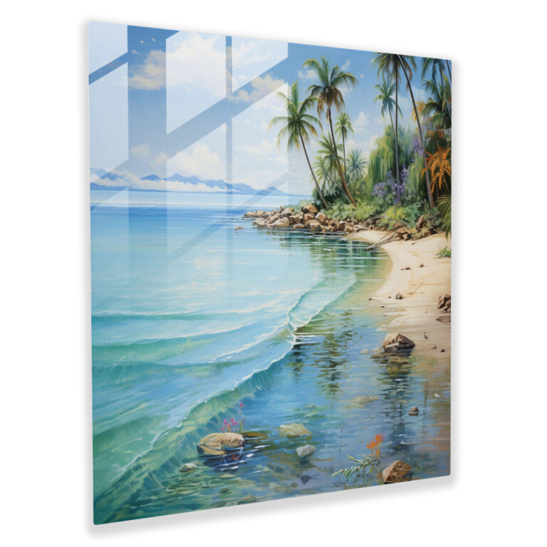 Serene Glass Print of Beachscape Painting - Modern Artwork for Home Decoration