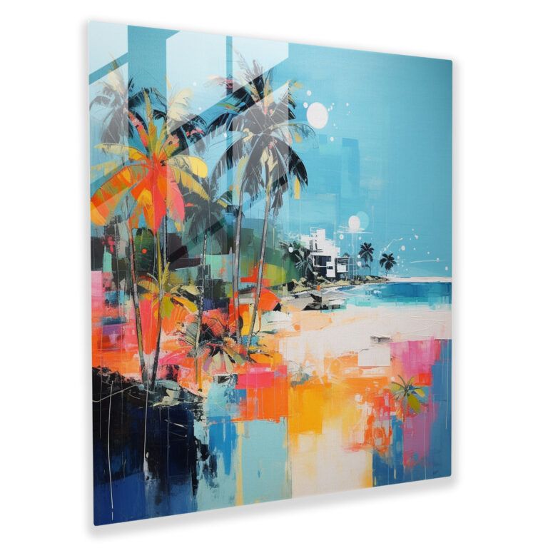 Intricate Glass Print: Vibrant Abstract Tropical Beach Glass Wall Art