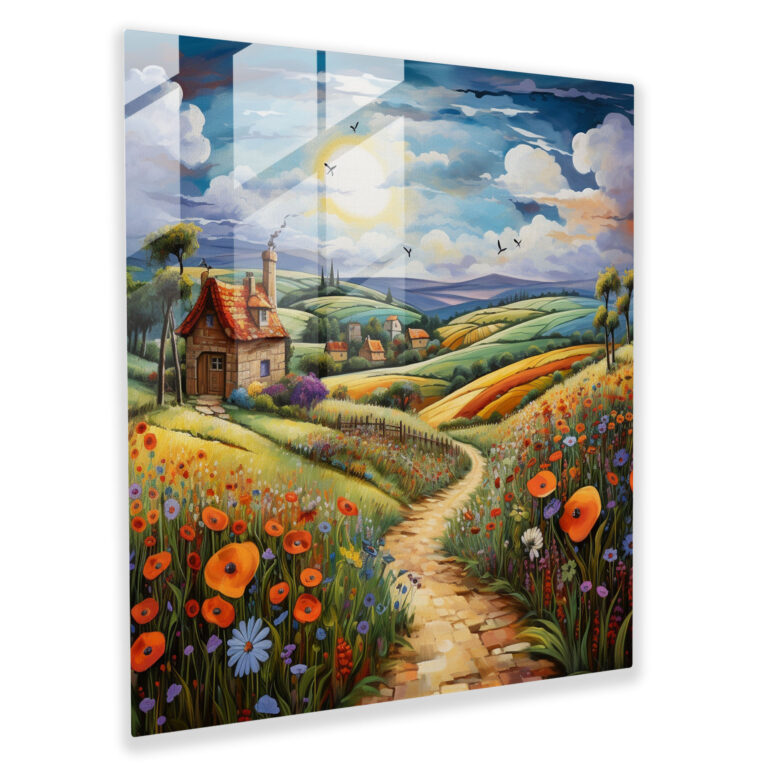 Charming Glass Print: Whimsical Impressionist Countryside Glass Wall Art
