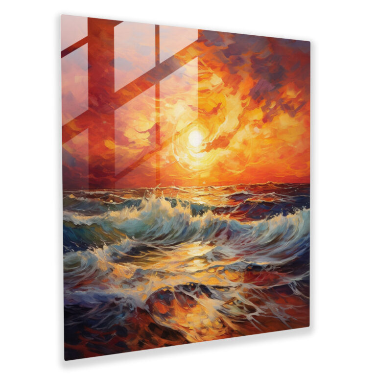Exquisite Glass Print: Abstract Expressionist Fiery Sunset Glass Wall Art