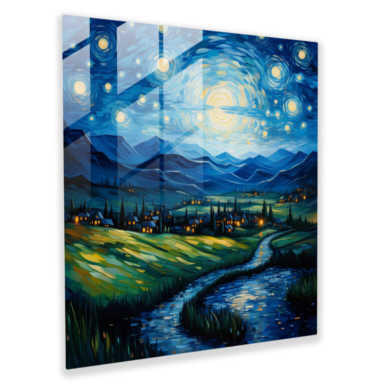 Starry Night Landscape Glass Print Wall Decoration