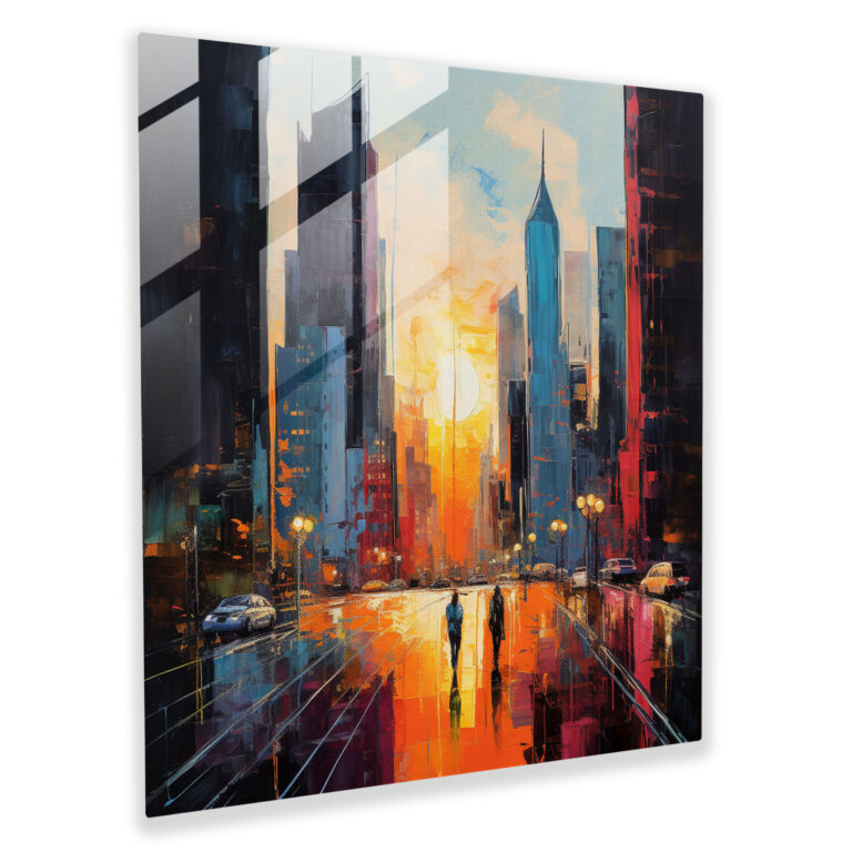 Vibrant Expressionist Glass Print - City Sunset