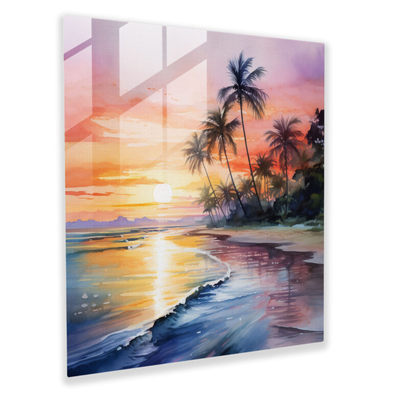Dreamy Watercolor Glass Print - Serene Beach Sunset