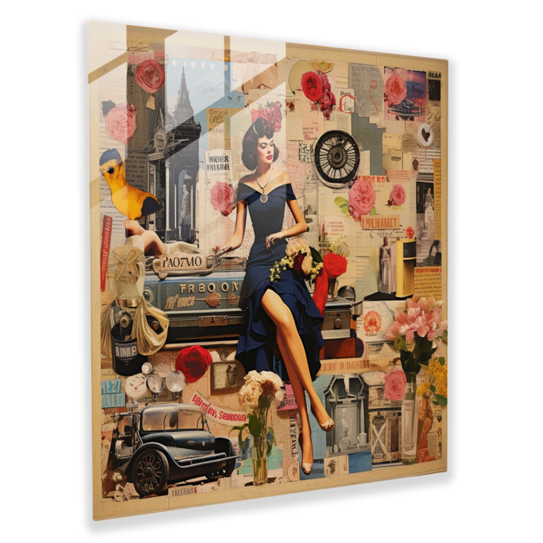 Whimsical Collage Glass Print - Eclectic Delight