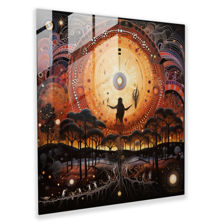 Dreamtime Spirits Glass Print - Aboriginal, Home Decoration, Ancient Folklore, Glass Print