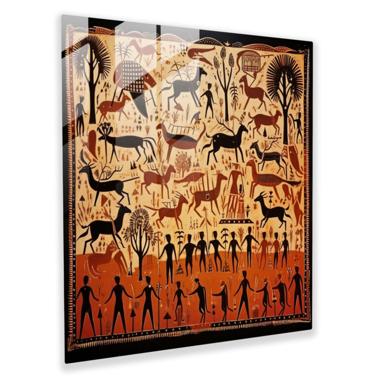 Aboriginal Hunting Scene Glass Print - Aboriginal, Glass Print, Aboriginal, Aboriginal Hunting Scene