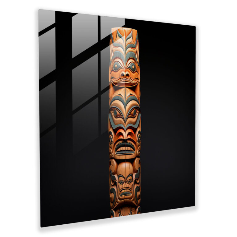 Hand-Carved Aboriginal Totem Pole Glass Print - Aboriginal, Glass Print, Wall Decoration, Glass Wall Art
