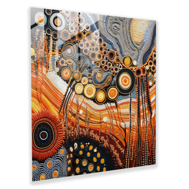 Aboriginal Fiber Art Glass Print - Aboriginal, Glass Print, Glass Wall Art, Aboriginal