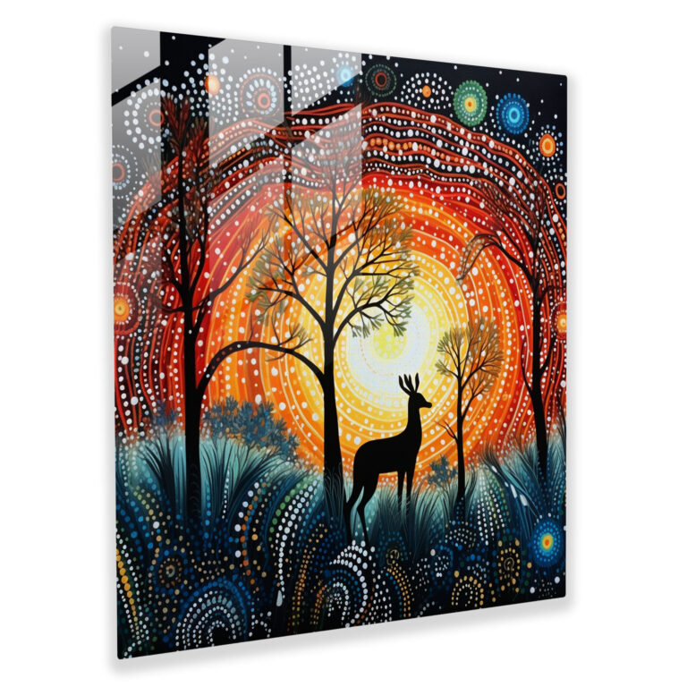 Aboriginal Dreamtime Glass Print - Aboriginal, Dreamtime Scene, Glass Wall Art, Wall Decoration