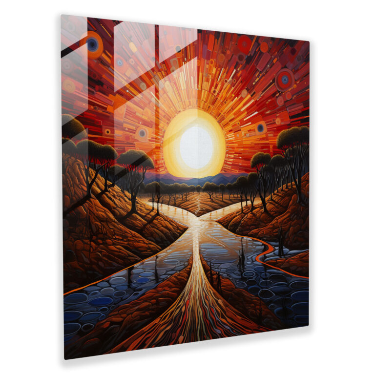 Aboriginal Sunset Glass Print - Aboriginal, Bold Brushstrokes, Contemporary Artwork, Sacred Land