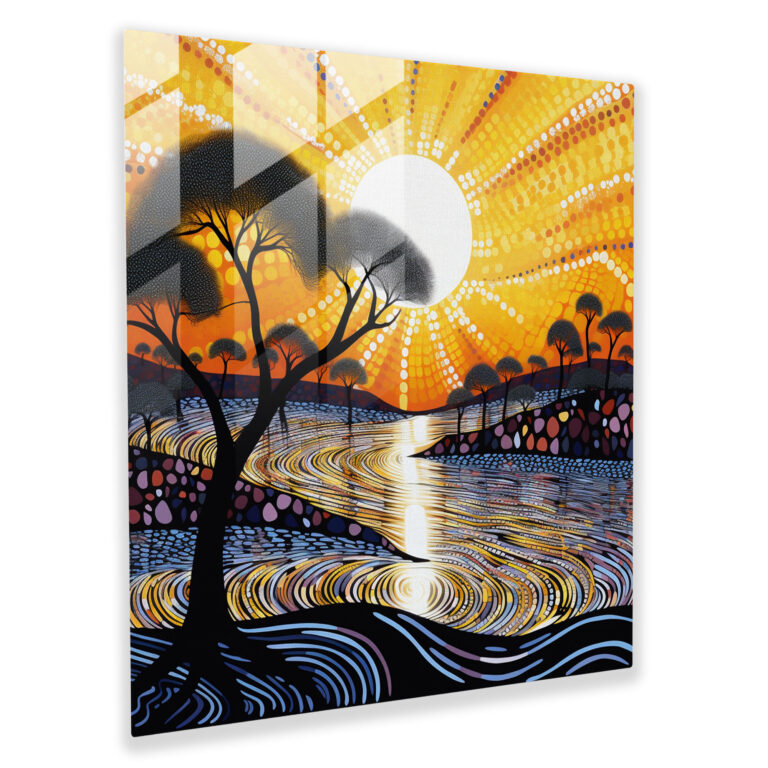 Traditional Landscape Glass Wall Art - Aboriginal, Wall Decoration, Glass Wall Art, Glass Print