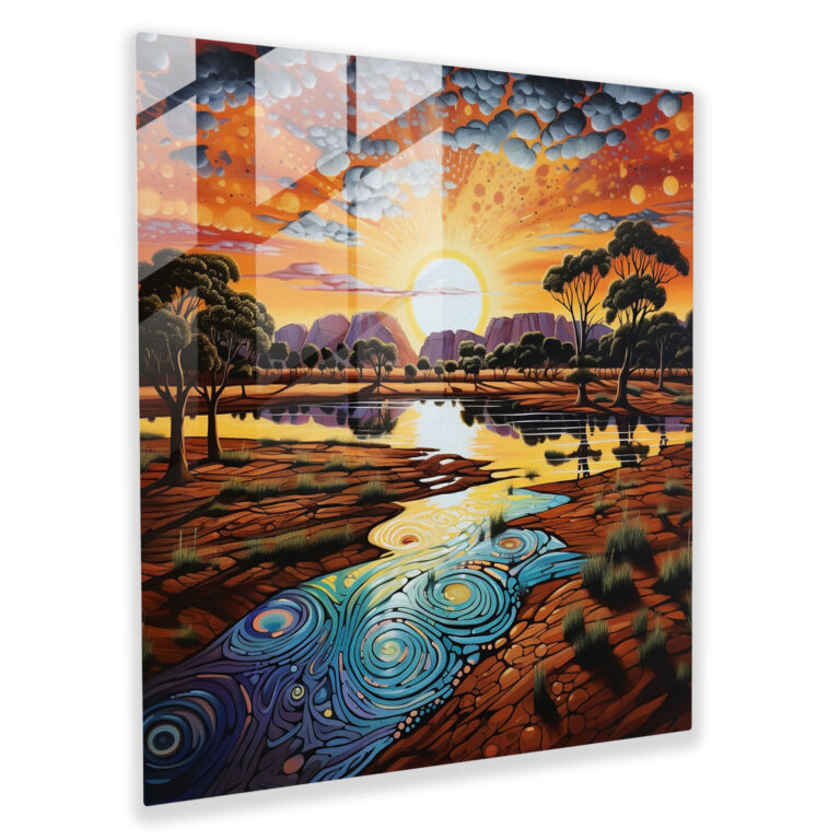 Aboriginal Outback Glass Print - Aboriginal, Wall Decoration, Outback, Aboriginal