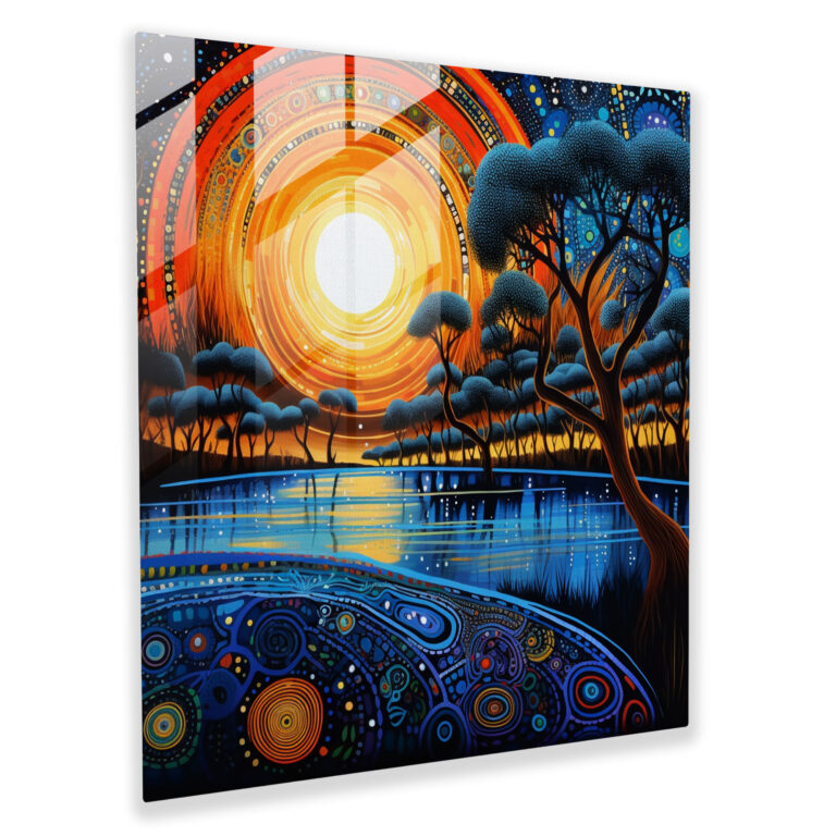 Dreamtime Fantasia Glass Print - Aboriginal, Glass Art, Imagination, Enchanting Landscapes