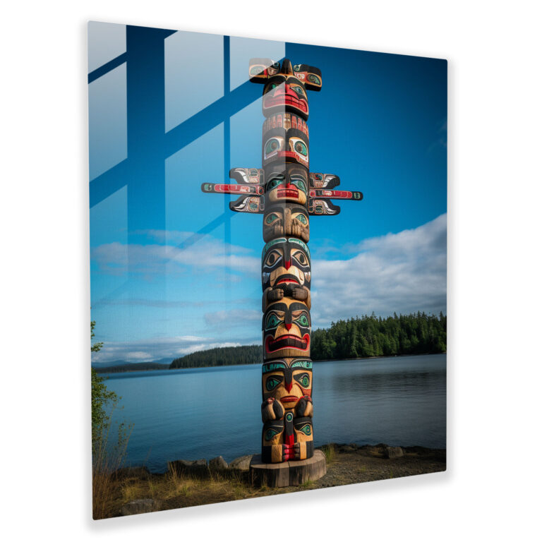 Majestic Aboriginal Totem Pole Glass Print - Aboriginal, Glass Art, Cultural Heritage, Modern Art