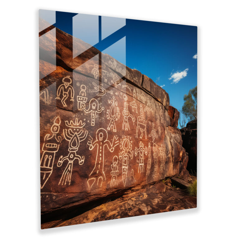 Ancient Aboriginal Petroglyphs Glass Print - Aboriginal, Aboriginal, Glass Art, Petroglyphs