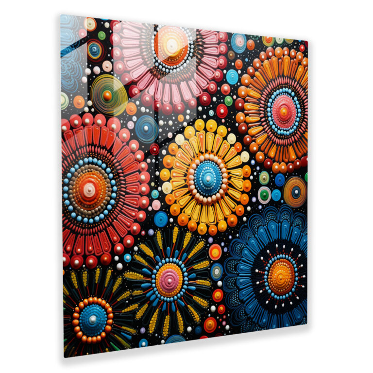 Vibrant Aboriginal Mosaic Glass Print - Aboriginal, Glass Print, Aboriginal, Modern Art