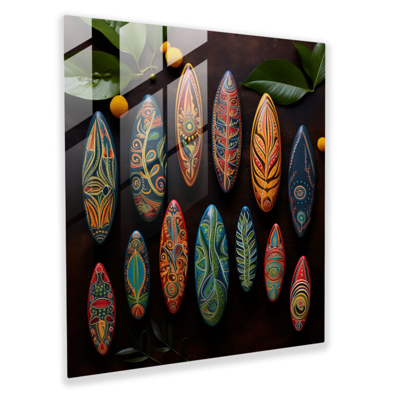 Aboriginal Boomerang Collection Glass Print - Aboriginal, Wall Decoration, Glass Wall Art, Boomerang