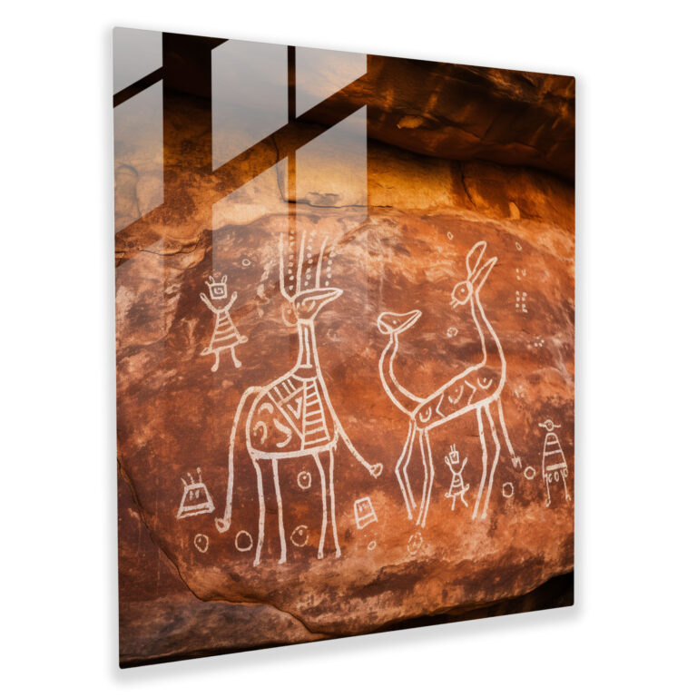 Ancient Aboriginal Unity Glass Print - Aboriginal, Kangaroo, Harmony, Glass Wall Art