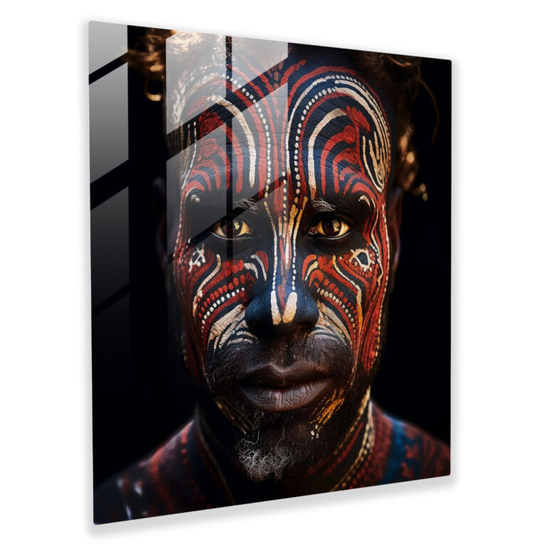 Traditional Aboriginal Warrior Glass Print - Aboriginal, Wall Decoration, Ceremonial Practices, Warrior