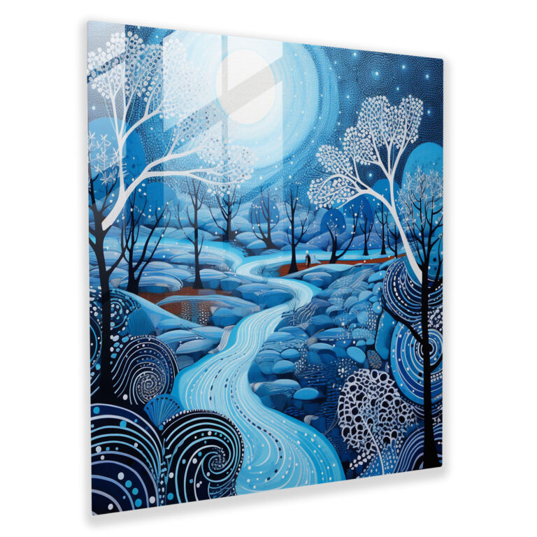 Contemporary Dreaming Glass Print - Aboriginal, Blue Tones, Waterhole, Glass Print