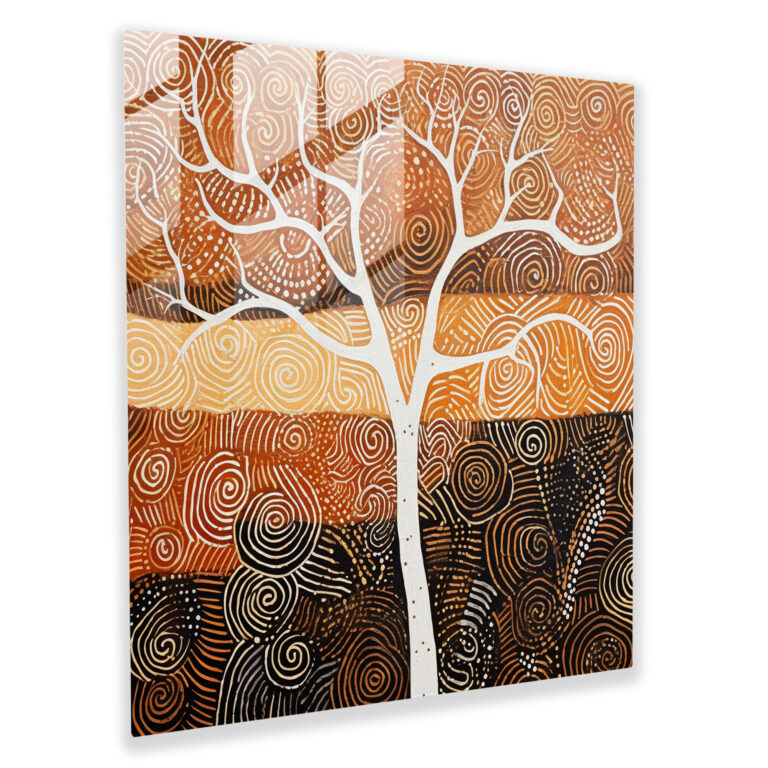 Dreamtime Stories Glass Print - Aboriginal, Bark Painting, Glass Art, Earthy Tones